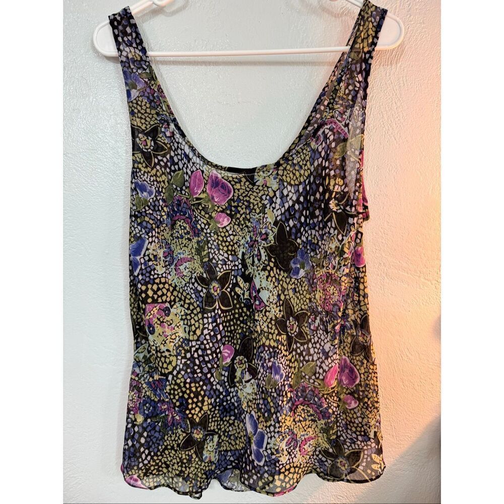 Eva Blue Sheer Colorful Floral Whimsigoth Tank XL